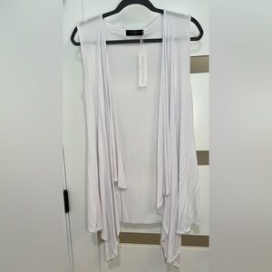 NEW Beachy Bright White Pristine Rayon-Spandex Open Waterfall Vest Coverup XL